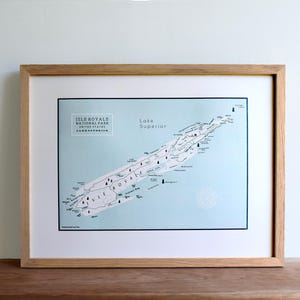 Mappa stampata tipografica del Parco Nazionale Isle Royale, Lago Superiore