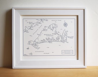 Martha's Vineyard, Massachusetts, Mini Map, Letterpress Wall art Print