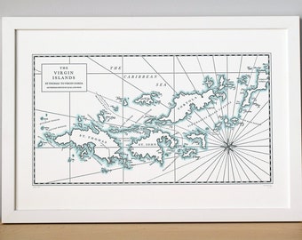 Virgin Islands, Letterpress Printed Map Print