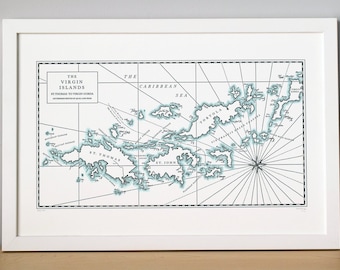 Virgin Islands, Letterpress Printed Map Print