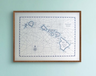 Hawaiian Islands, Letterpress printed Map