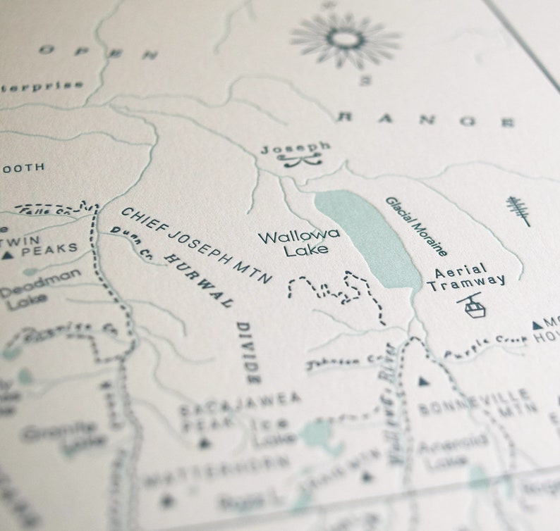 Eagle Cap Wilderness in the Wallowa Mountains, Oregon, Letterpress Map Unframed Print image 4