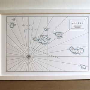 The Azores, Letterpress Printed Map