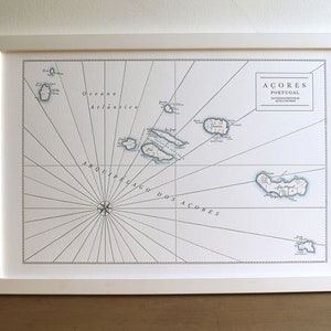 Les Açores, carte imprimée en typographie
