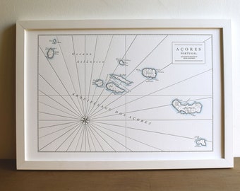 The Azores, Letterpress Printed Map