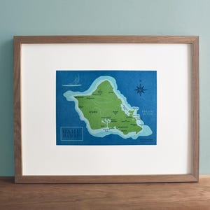 Oahu, Hawaiian Islands, Letterpress Printed Map