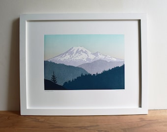 Tahoma, Mount Rainier, boekdruk kunst aan de muur afdrukken