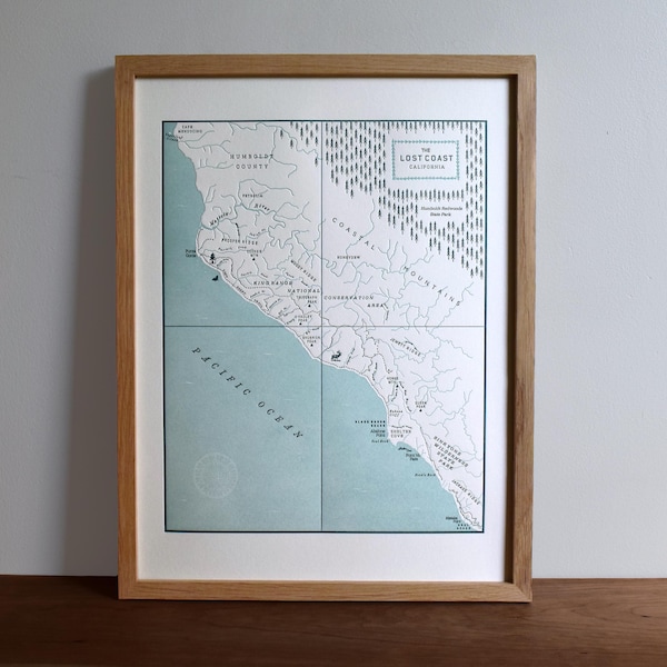 The Lost Coast, Nord-Kalifornien Letterpress Karte Drucken