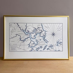 Historic Boston Harbor, Letterpress Printed Map (Navy)