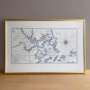 Historique du port de Boston, carte imprimée en typographie (marine)