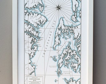 Chesapeake Bay, Maryland, boekdruk kaart kunstafdruk