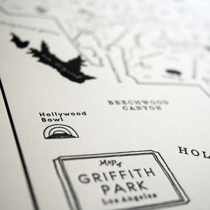 Griffith Park Los Angeles, Letterpress Map, Wall Art, Print image 3