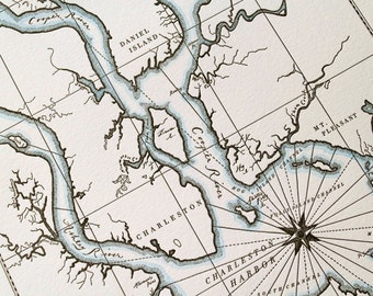 Charleston, South Carolina, Letterpress Printed Map
