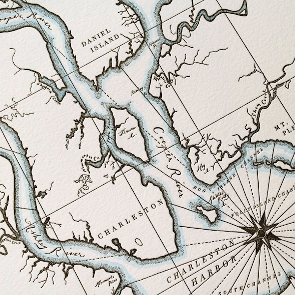 Charleston, South Carolina, Letterpress Printed Map