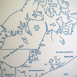 The Hamptons, Sag Harbor, Shelter Island and Montauk Long Island New York, Letterpress Map Art Print image 4