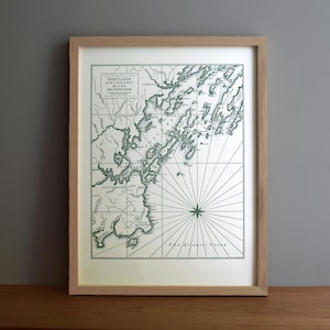 Portland Maine, Letterpress Map Art Print
