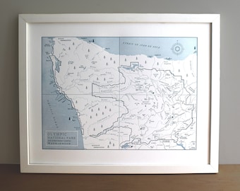 Olympic National Park, Olympic Peninsula, Washington State, Letterpress Map, Wall Art, Print