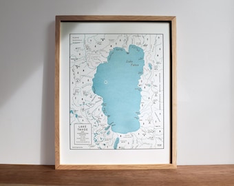 Lake Tahoe Basin, South Lake Tahoe, Letterpress Printed Map, Unframed Print