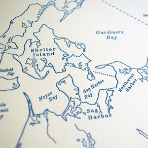 The Hamptons, Sag Harbor, Shelter Island and Montauk Long Island New York, Letterpress Map Art Print image 3