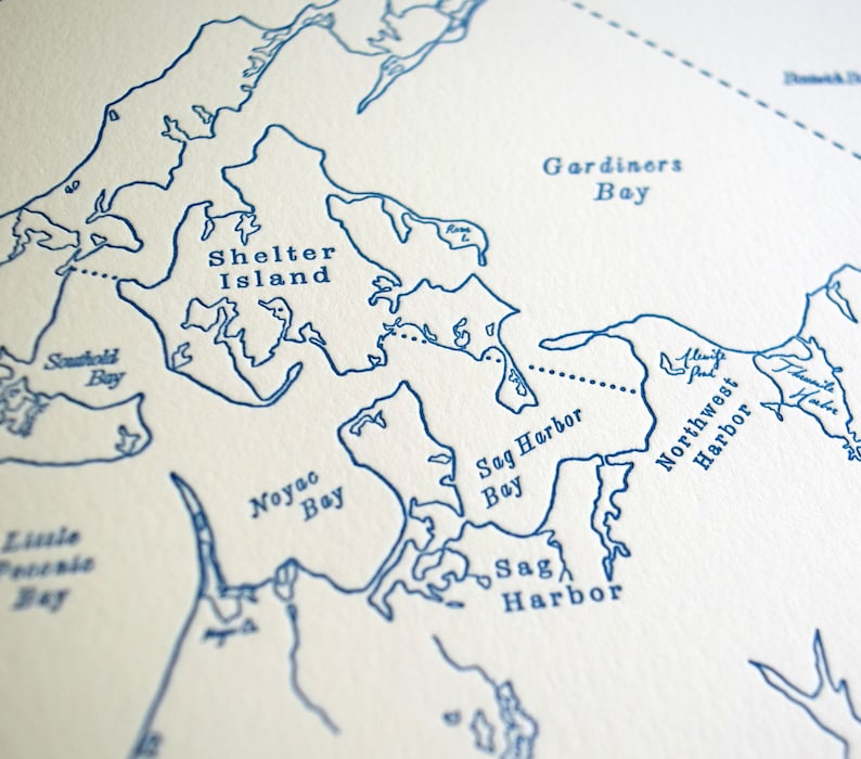 The Hamptons, Sag Harbor, Shelter Island and Montauk Long Island New York, Letterpress Map Art Print image 3