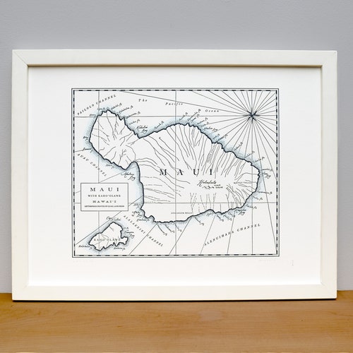 Maui Hawaii Letterpress Printed Map olive Green - Etsy Maui Hawaii Letterpress Printed Map olive Green - Etsy
