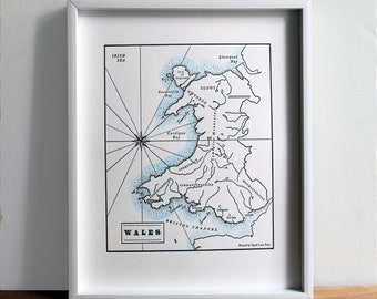 Wales, United Kingdom Letterpress Map Print