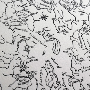 Narragansett Bay, Rhode Island Letterpress gedruckte Mini-Karte Bild 1