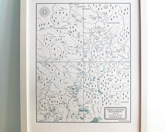 The Three Sisters Wilderness, Oregon, Letterpress Map Print