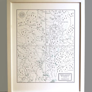 The Three Sisters Wilderness, Oregon, impression de carte typographique