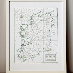 Ireland, Letterpress Printed Map, Wall Art Print Green