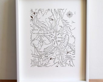 Mapa en miniatura impreso en tipografía de Mount Hood, Oregón