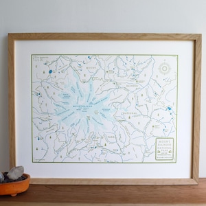 Mount Rainier and the Wonderland Trail, Washington, Letterpress Wall Art Print