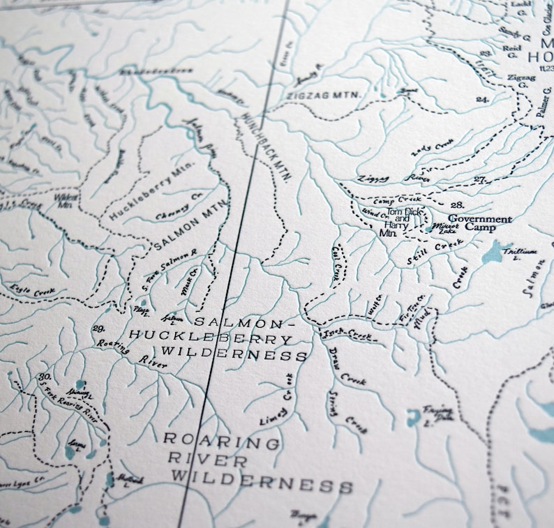 Portland Oregon, Columbia River Gorge, and Mount Hood Letterpress Map, Wall art, Print image 5