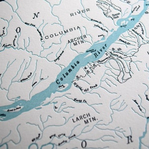 Portland Oregon, Columbia River Gorge, and Mount Hood Letterpress Map, Wall art, Print image 4