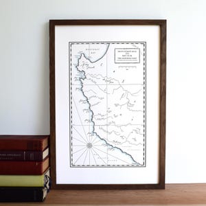 Carte typographique de la baie de Monterey à la côte californienne de Big Sur, impression sans cadre