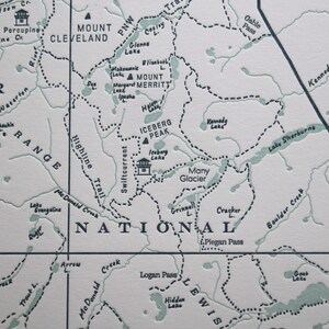 Glacier National Park and Waterton Lakes National Park Letterpress Map Print image 3