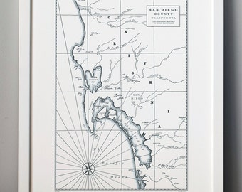 Historic San Diego, Letterpress Map Art Print (Dark Grey)