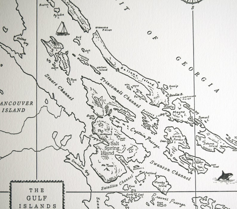 Carte des îles Gulf de la Colombie-Britannique Impression non encadrée image 3