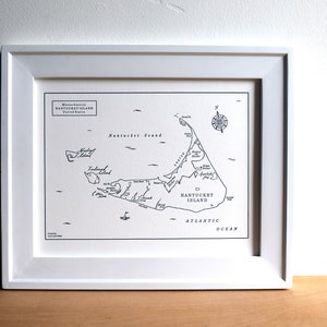Nantucket Island, Massachusetts, Mini Map, Letterpress Wall art Print image 1