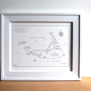 Nantucket Island, Massachusetts, Mini Map, Letterpress Wandkunst Druck