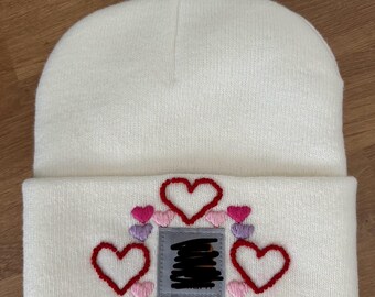 Hand Embroidered Valentine’s Day Beanie