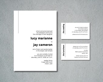 LDS Hochzeitseinladung und Tempelabdichtung Einsatz, modern minimalistisch (bearbeitbare Vorlage)