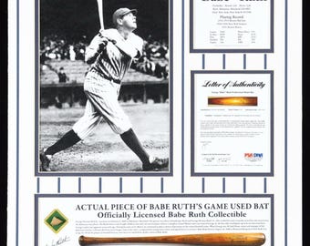 Babe Ruth Yankees Custom Matted Game-Used Baseball Bat Piece Display