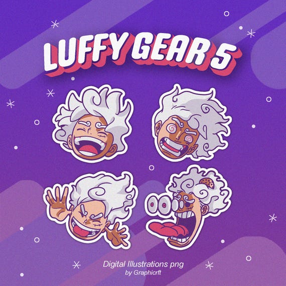 Luffy Gear 5 Clipart PNG | Funny Anime Stickers (Digital Download)