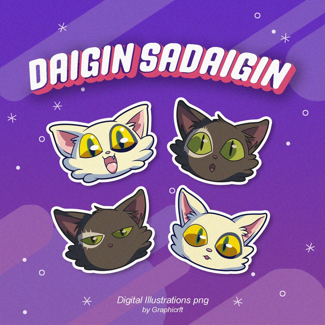 Kawaii Anime Cat Clipart Set: Chibi Daigin PNG Stickers (digital ...