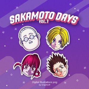 Saka Moto Anime Clipart: Digital Stickers, Emotes (PNG Downloadable Zip File)