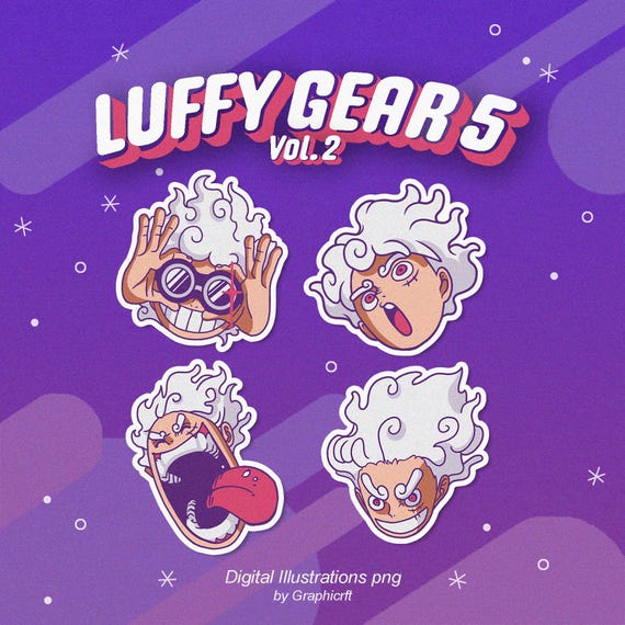 Luffy Funny Face Gear 5 Anime Clipart | High-Resolution PNG Stickers (Digital Download)