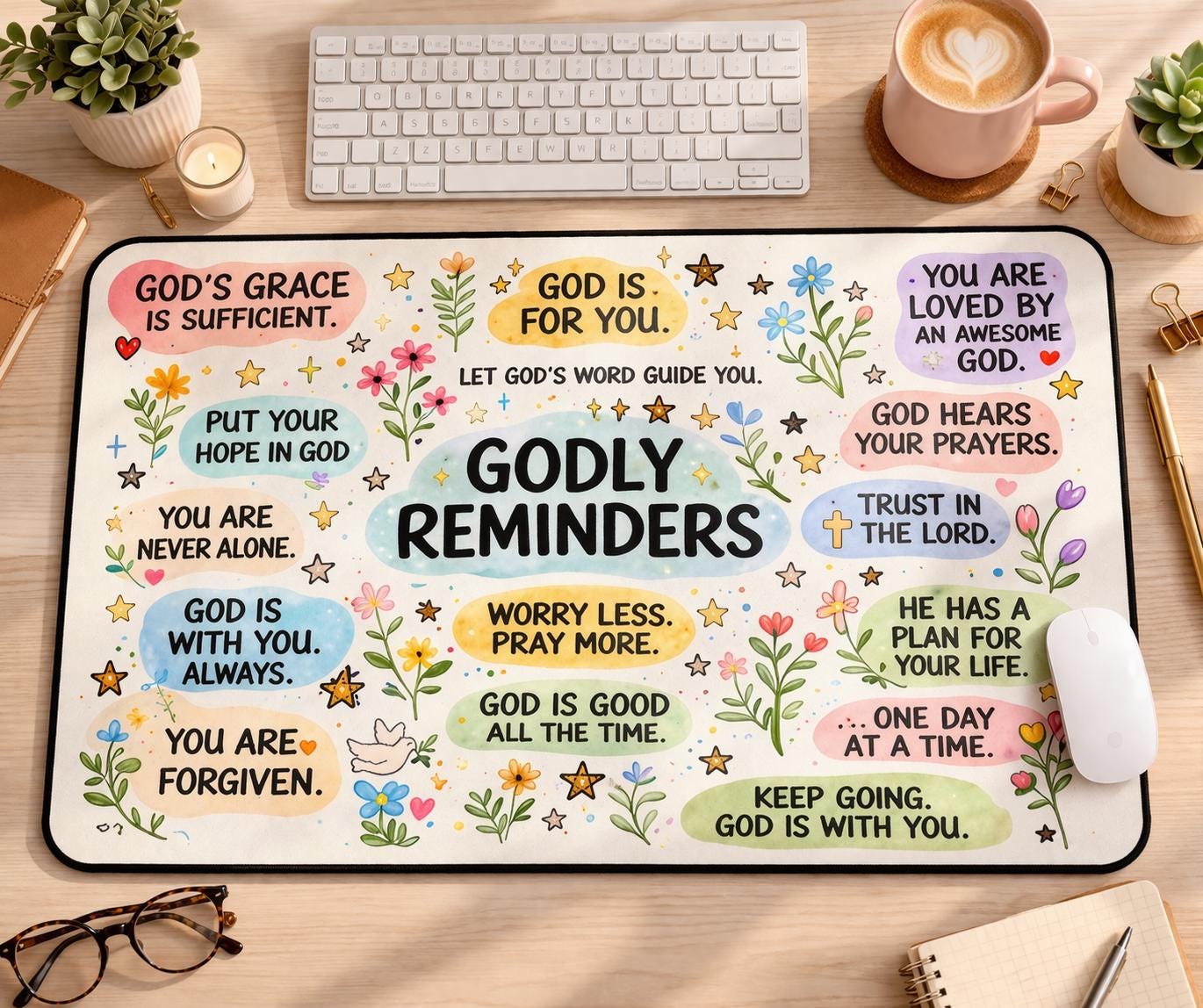 Godly Reminders Desk Mat Christian Desk Decor Inspirational Mouse Pad ...