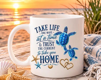 Sea Turtle Coffee Mug, Coastal Beach Mug, Take Life One Wave at  Time Mug, Ocean Lover Gift, Nautical Coffee Cup, Beach House Gift, Sea Life
