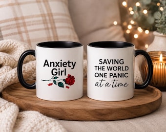 Anxiety Girl Mug | Saving the World One Panic at a Time | Funny Mental Health Gift | Anxiety Humor Mug | Coffee Cup for Her | self care